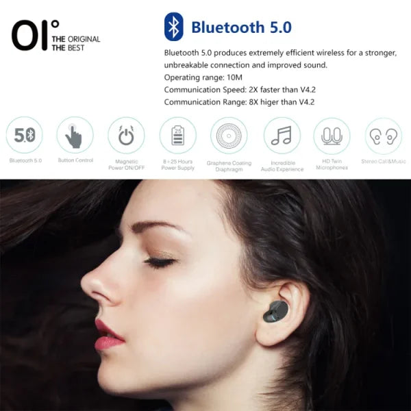 Oi Air Sounds One True Wireless Earphone Bluetooth 5.0 Ultra Large Capacity Lcd Display Fast Charging One-step Pairing Touch Sensor With Volume Control Noise Cancellation Deep Bass—black